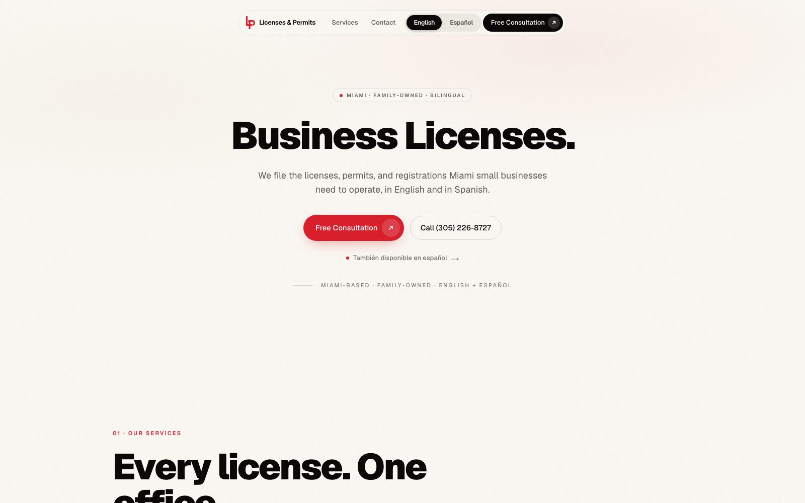 Licenses and Permits LLC bilingual Miami business licensing website built by Uprise